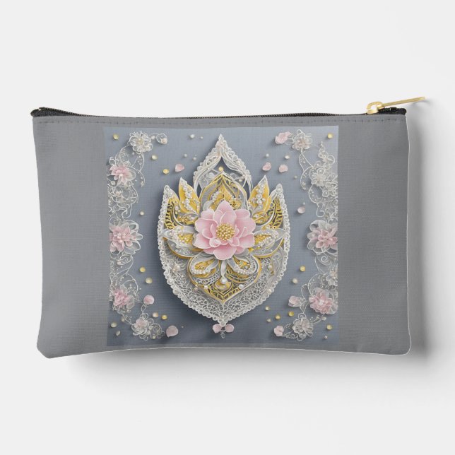 Pochette À Accessoires Motifs floraux gris et jaune (Verso)