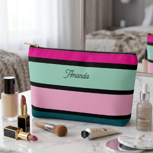 Pochette À Accessoires Multi coloré rayé noir tendance élégant