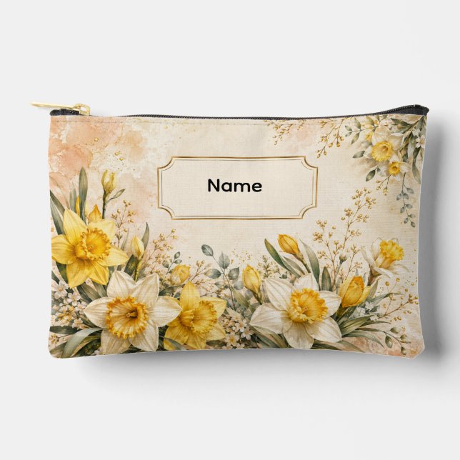 Pochette À Accessoires Narcisse fleur de naissance de mars personnalisée (Recto)