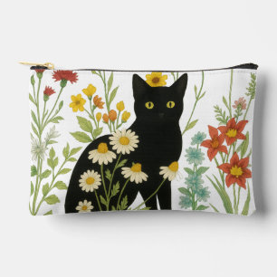 Pochette À Accessoires Nature botanique – Chat noir dans un jardin de fle