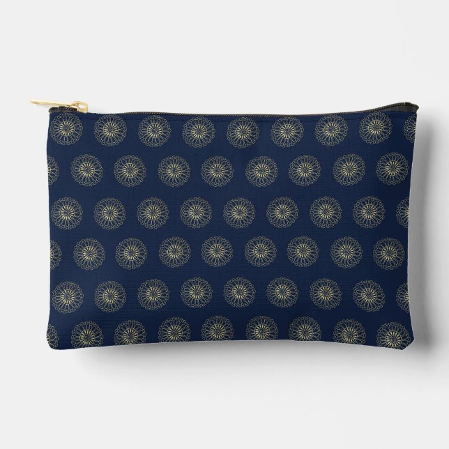 Pochette À Accessoires Navy | Golden Zinnia Flower Medallions (Recto)