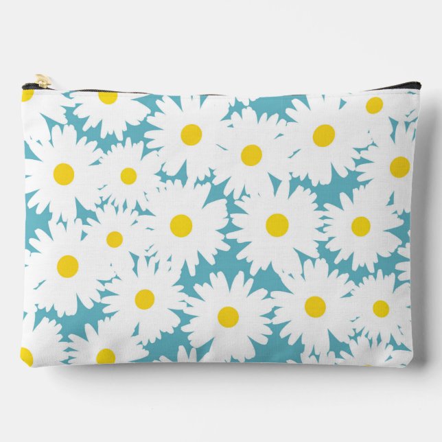 Pochette À Accessoires Négative Space Daisies blanc jaune sur bleu (Recto)