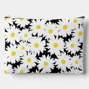 Pochette À Accessoires Négative Space Daisies blanc jaune sur noir