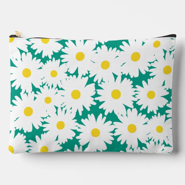 Pochette À Accessoires Négative Space Daisies blanc jaune sur vert (Recto)