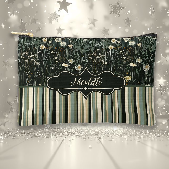 Pochette À Accessoires Nicolette Dark Daisy Floral Strié (Créateur téléchargé)