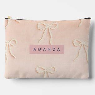 Pochette À Accessoires Nœud élégant perlé personnalisé en rose tendre