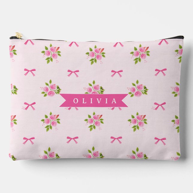 Pochette À Accessoires Nœud Floral Féminin Coquette Rose Personnalisé (Recto)