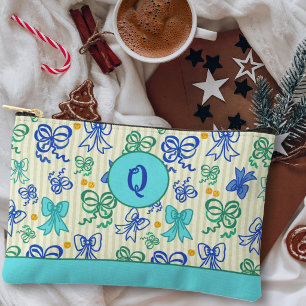 Pochette À Accessoires Noeuds et Cloches Illustrés avec Initiale Personna