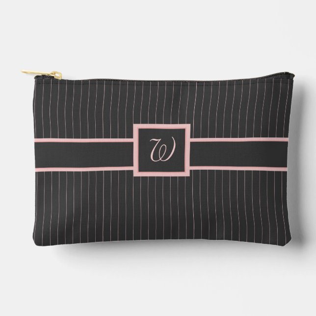 Pochette À Accessoires Noir avec des rayures roses (Recto)
