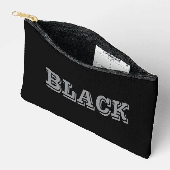 Pochette À Accessoires Noir Avec Texte Gris Sur Couleur Solide Noir (Ouvrir)