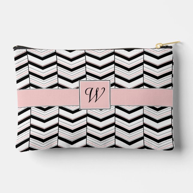 Pochette À Accessoires Noir Blanc et Chevron Blush (Verso)