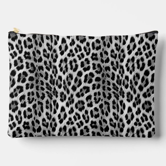 Pochette À Accessoires Noir et blanc monochrome, léopard motif (Recto)