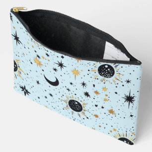 Pochette À Accessoires Noir, Or et Bleu Soleil Lune Étoiles Célestes