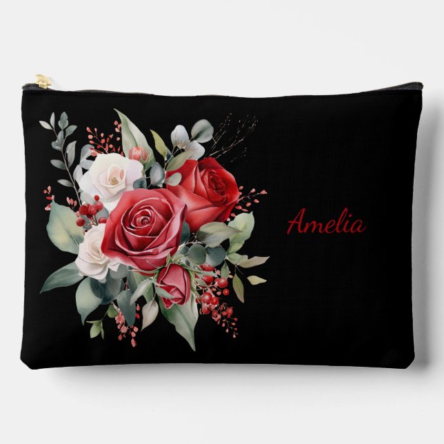 Pochette À Accessoires Noir Simple Et Élégant Avec Fleurs (Recto)