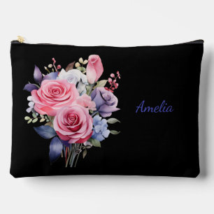 Pochette À Accessoires Noir Simple Et Élégant Avec Fleurs