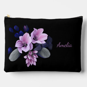 Pochette À Accessoires Noir Simple Et Élégant Avec Fleurs