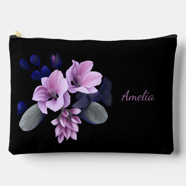 Pochette À Accessoires Noir Simple Et Élégant Avec Fleurs (Recto)