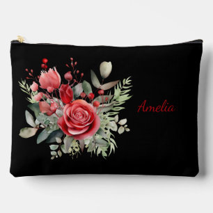 Pochette À Accessoires Noir Simple Et Élégant Avec Fleurs