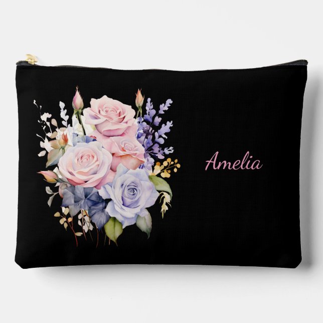 Pochette À Accessoires Noir Simple Et Élégant Avec Fleurs (Recto)