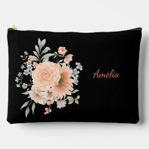 Pochette À Accessoires Noir Simple Et Élégant Avec Fleurs