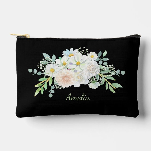 Pochette À Accessoires Noir Simple Et Élégant Avec Fleurs (Recto)