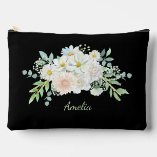 Pochette À Accessoires Noir Simple Et Élégant Avec Fleurs
