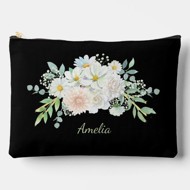 Pochette À Accessoires Noir Simple Et Élégant Avec Fleurs (Recto)