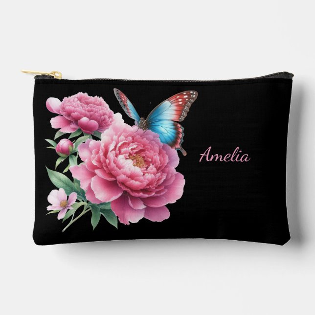 Pochette À Accessoires Noir Simple Et Élégant Avec Fleurs (Recto)