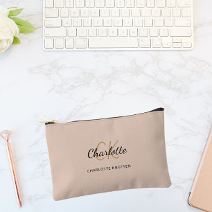 Pochette À Accessoires Nom beige monogramme initiales moderne
