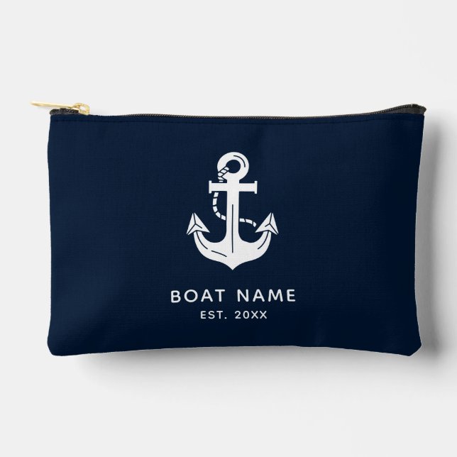 Pochette À Accessoires Nom de bateau nautique personnalisé Ancre (Recto)