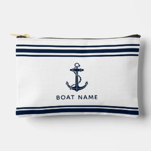 Pochette À Accessoires Nom de bateau personnalisé ancre bleue marine naut