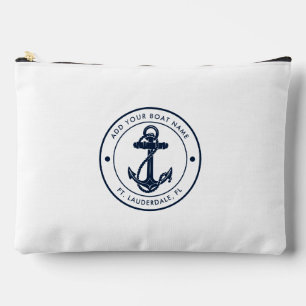 Pochette À Accessoires Nom de bateau personnalisé ancre bleue marine naut