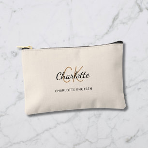 Pochette À Accessoires Nom de crème monogramme initiales moderne