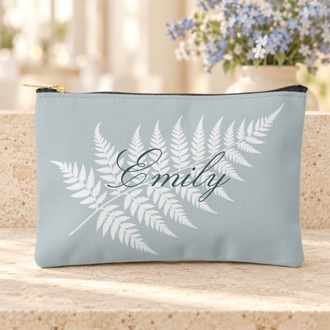Pochette À Accessoires Nom de Fernes Blanches Bleu Glacé en Écriture Peti (Créateur téléchargé)