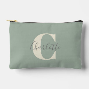 Pochette À Accessoires Nom de monogramme simple personnalisé Sage élégant