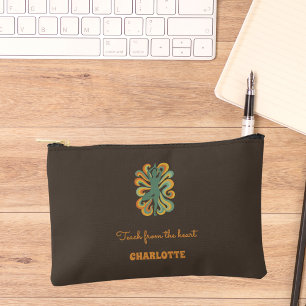 Pochette À Accessoires Nom de poses de yoga rétro tourbillons taupe marro