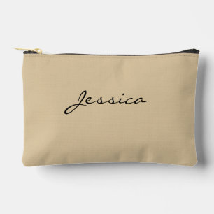 Pochette À Accessoires Nom de script beige Typographie de voyage minimal 
