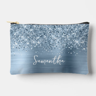 Pochette À Accessoires Nom de script glamour bleu clair pailleté