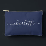 Pochette À Accessoires Nom de script tendance mignon Personnalisé Marine<br><div class="desc">Nom du script tendance mignon Pochette d'accessoires personnalisée en bleu marine</div>