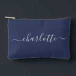 Pochette À Accessoires Nom de script tendance mignon Personnalisé Marine<br><div class="desc">Nom du script tendance mignon Pochette d'accessoires personnalisée en bleu marine</div>