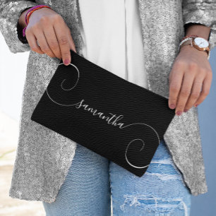 Pochette À Accessoires Nom de signature bouclée noir et blanc