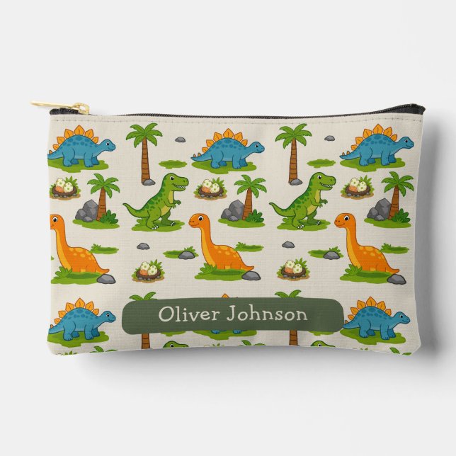 Pochette À Accessoires Nom d'enfants de dinosaure mignon école (Recto)