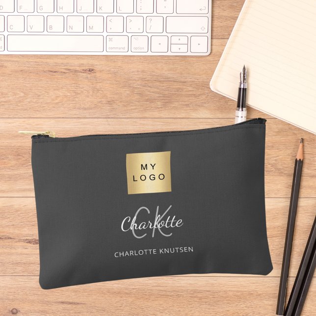 Pochette À Accessoires Nom du logo de l'entreprise gris charbon monogramm (Créateur téléchargé)