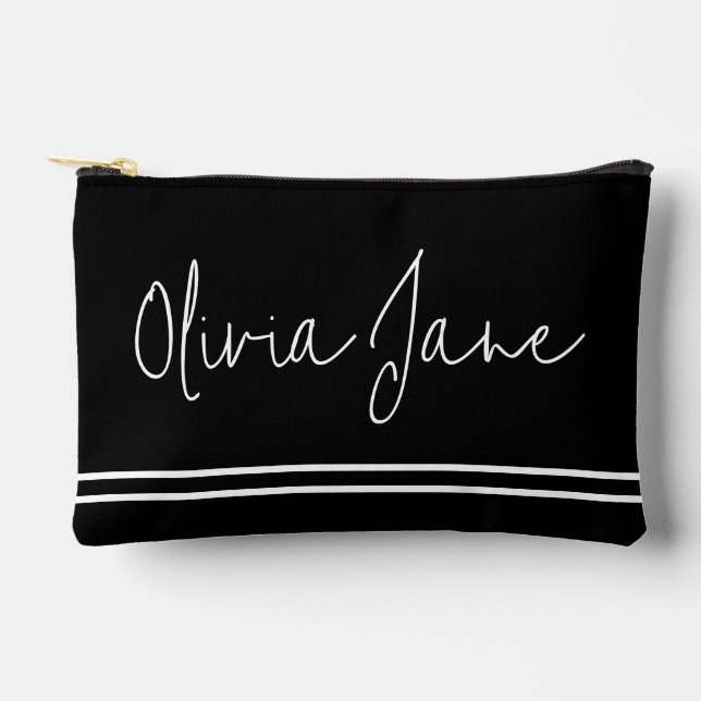 Pochette À Accessoires Nom du monogramme Grilles blanches noires modernes (Recto)