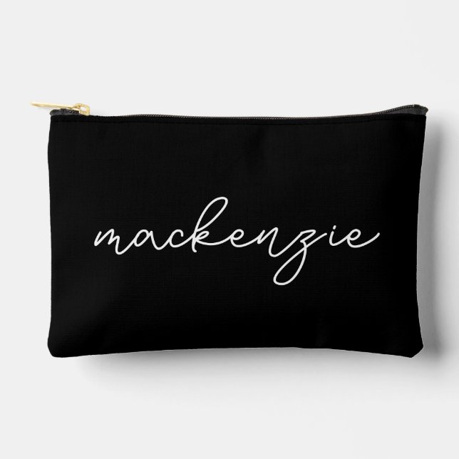 Pochette À Accessoires Nom du script en noir blanc tendance (Recto)