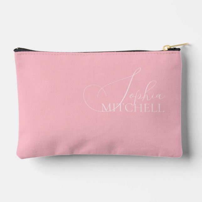 Pochette À Accessoires Nom Écriture Féminine Élégante Rose (Verso)