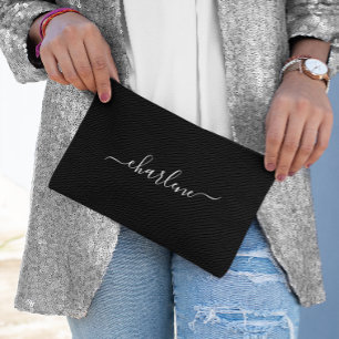 Pochette À Accessoires Nom élégant noir et blanc