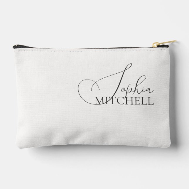 Pochette À Accessoires Nom Elegant Script Blanc (Verso)
