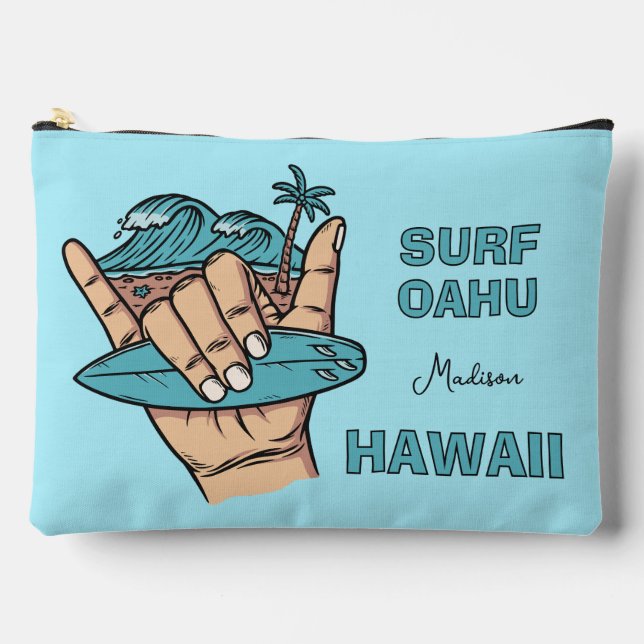 Pochette À Accessoires Nom et emplacement personnalisés Surf Shaka (Recto)