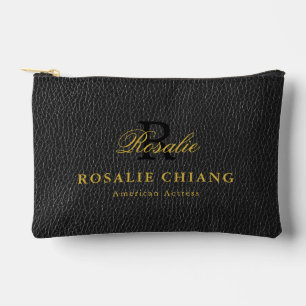 Pochette À Accessoires Nom et titre avec monogramme - Fond texture cuir